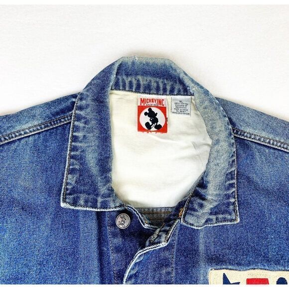 Vintage Mickey Inc Jean Denim Jacket XL Blue Disney American Flag Stars Stripes - Picture 4 of 10